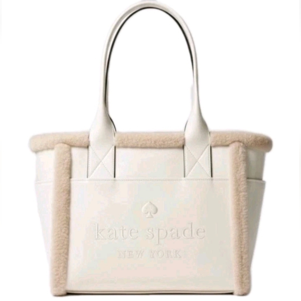 Kate Spade Jett Faux Shearling Large Tote Bag In Meringue